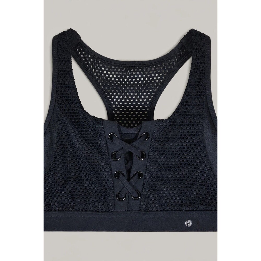 90 Degree By Reflex Womens S Black Lace Up Sports Bra Mesh Racerback Activewear